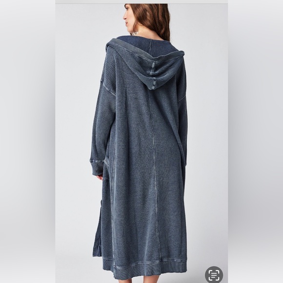 Free People Sweaters - Free People Harley Cardi Hoodie Ribbed Knit Button Up Slouchy Blue